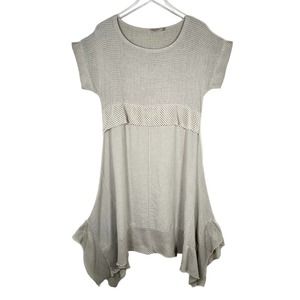 CONTESSA TERESA Lagenlook Boho Cotton Linen Blend Dress M Tan Made in Italy
